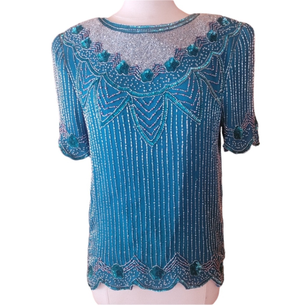 1980s Stenay Silk, Beaded &‎ Sequin Top